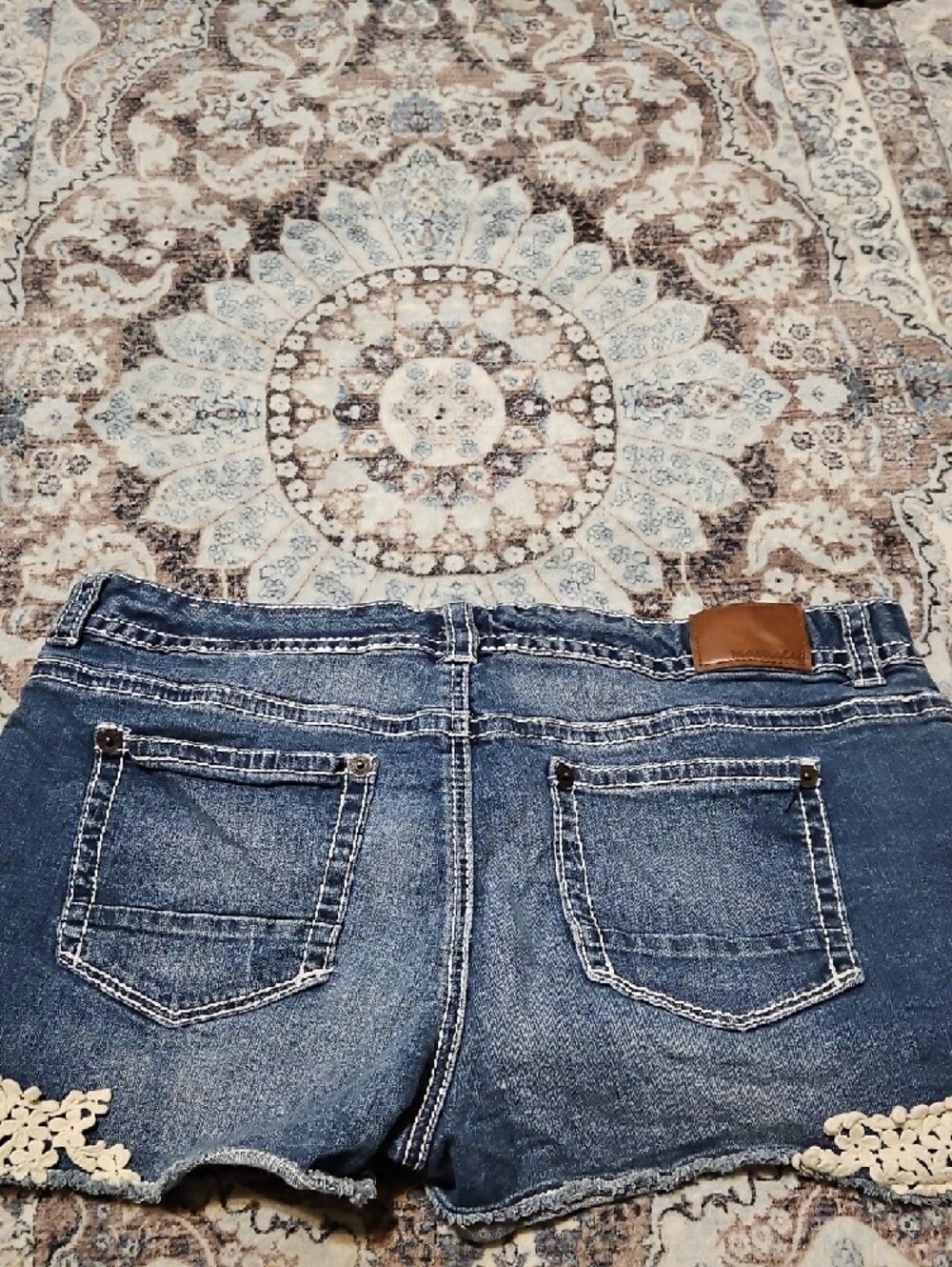 Maurices Blue Denim Jean Shorts with Cream Lace Trim - Picture 4 of 6